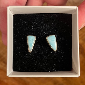 Aqua Blue Larimar Triangular Earrings | Natural Larimar from Dominican Republic | Sterling Silver Post Earrings