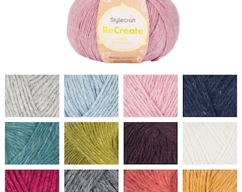 Stylecraft ReCreate RECYCLED DK 100g Yarn Wool Knitting Crochet Ball Recycled, Patterns