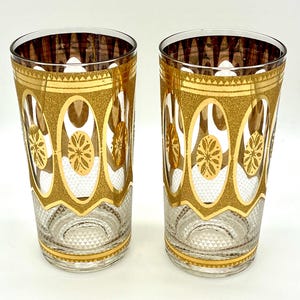 Culver Hollywood Regency 22k Gold Gilding Highball Glasses Set of 2 Vintage MCM