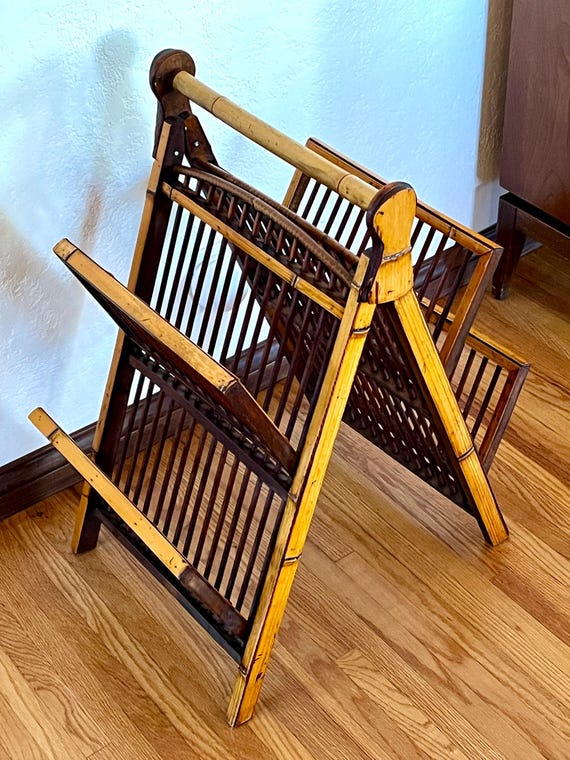 Bamboo Wood Two-tier Magazine Rack Foldable Tiki Vintage RARE - Etsy