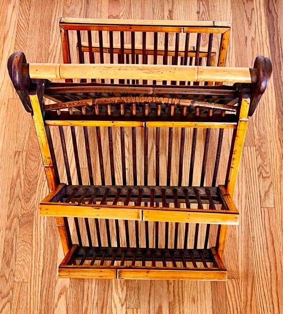 Bamboo Wood Two-tier Magazine Rack Foldable Tiki Vintage RARE - Etsy