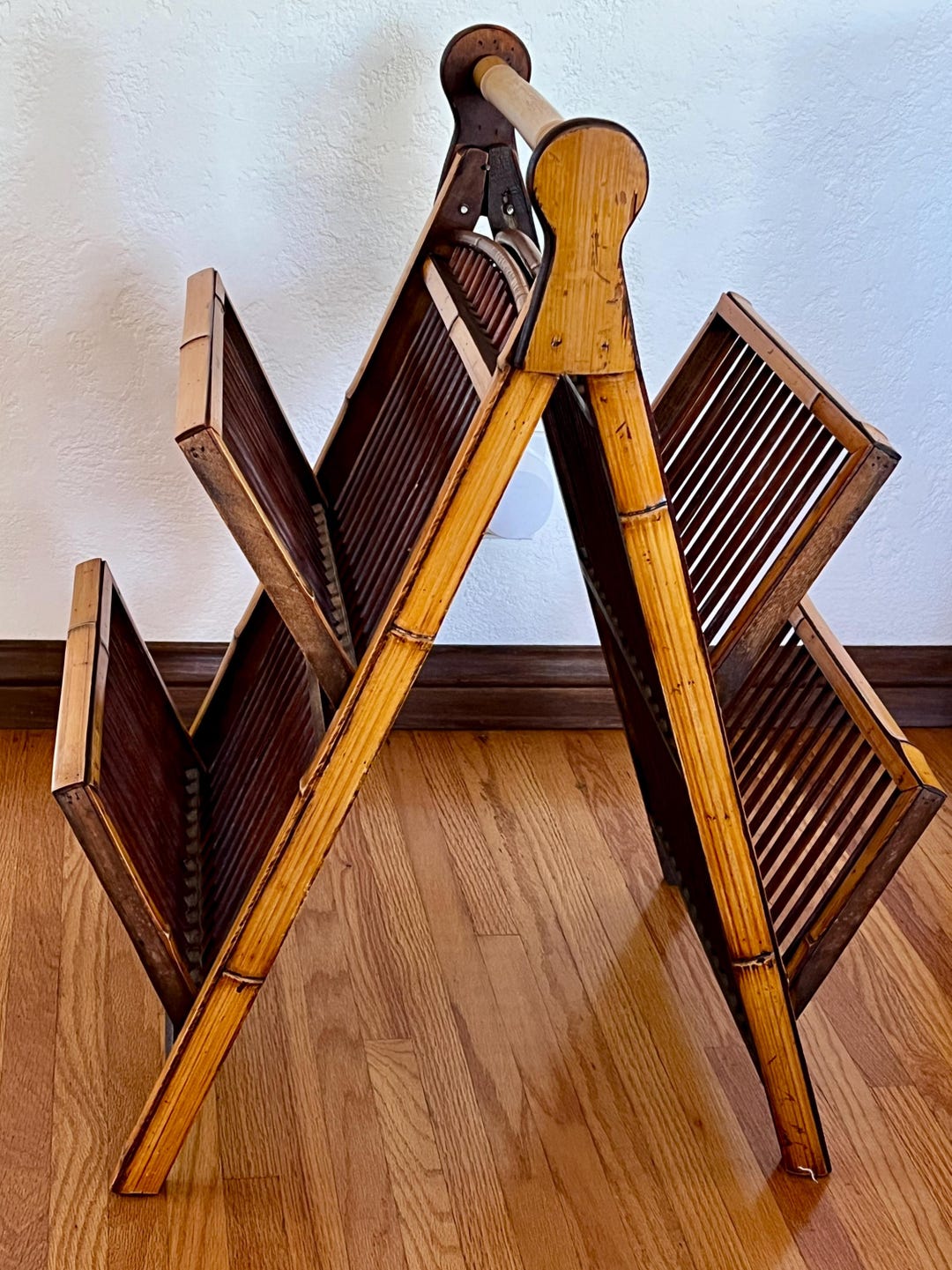 Bamboo Wood Two-tier Magazine Rack Foldable Tiki Vintage RARE - Etsy