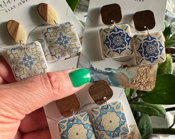 Spanish Tile Polymer Clay Earrings / Hypoallergenic / Boho Earrings / Statement Earrings / Polymer Clay Earrings