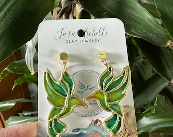 Hummingbird Earrings / Stained Glass Earrings/ Polymer Clay Earrings / Hypoallergenic / Boho Earrings / Statement Earrings / Polymer Clay