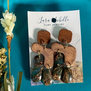Brown / Turquoise Polymer Clay Earrings / Hypoallergenic / Boho Earrings / Statement Earrings / Polymer Clay Earrings