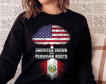 Sweat-shirt péruvien à col rond, chemise Pérou, chemise péruvienne, racines péruviennes, chemise racines péruviennes, immigré des États-Unis, culture américaine, drapeau du Pérou