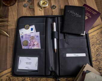Black Family Passport Holder for 4 with Waterproof Travel Document Organizer Wallet for Women & Men 