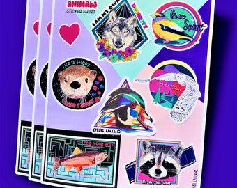Sticker sheet of 7 inspiring animals. Glossy vinyl.