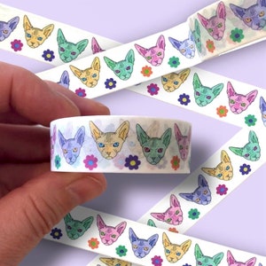 Washi tape Grumpy sphynx cat 15 mm. Ruban washi chat sphynx 15 mm.