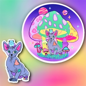 Autocollant. Sticker. A magical world. Sphynx cat. Cat lover. Un monde magique. Chat sphynx.