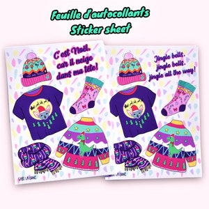 Français-english disponible. Feuille d'autocollants faite de vinyle: porte ton plus beau kit pour Noël ! Vinyl sticker sheet.