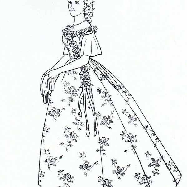 Rose trimmed Ball Gown pattern for antique French Fashion doll #107