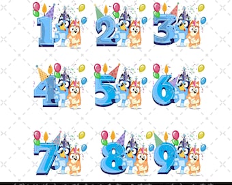 Cumpleaños de Bluey, Perro Azul PNG, Paquete de PNG de Dibujos Animados de Cumpleaños, Sublimación Mágica de Cumpleaños, Cumpleaños de Bluey, Bluey y sus Amigos PNG Digital