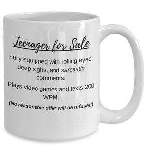 Funny Teenager For Sale Coffee Mug for Parents, Inappropriate Gift For Mom Dad