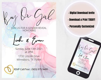 Gender Reveal Invitation- Digital Download Abstract Paint Bomb Invite