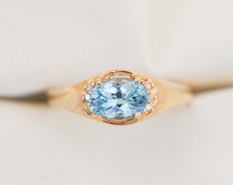 Vintage Blue Topaz and Diamond Gradual Ring