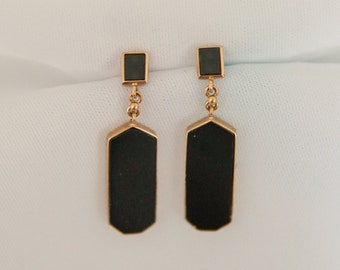 Estate Heptagon Dangle Onyx Earrings