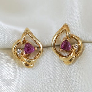 Estate Ruby Heart Stud and Diamond Jacket Stud Earrings