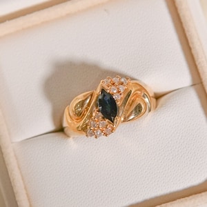 Vintage Sapphire Marquise Gallery Diamond Ring