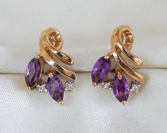 VERY RARE Vintage 9ct Gold Diamond Amethyst Earrings. 140 Diamonds ...