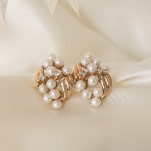 Vintage Mini Pearl and Diamond Cluster Earrings