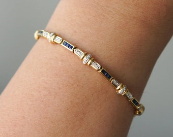Art Deco Knob Styled Sapphire & Diamond Bracelet