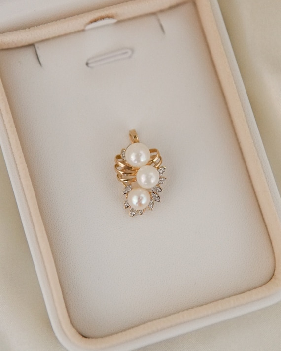 Estate Pearl and Diamond Blossom Pendant - image 1