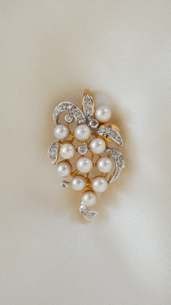 Estate Pearl and Diamond Corsage Pendant and Brooc