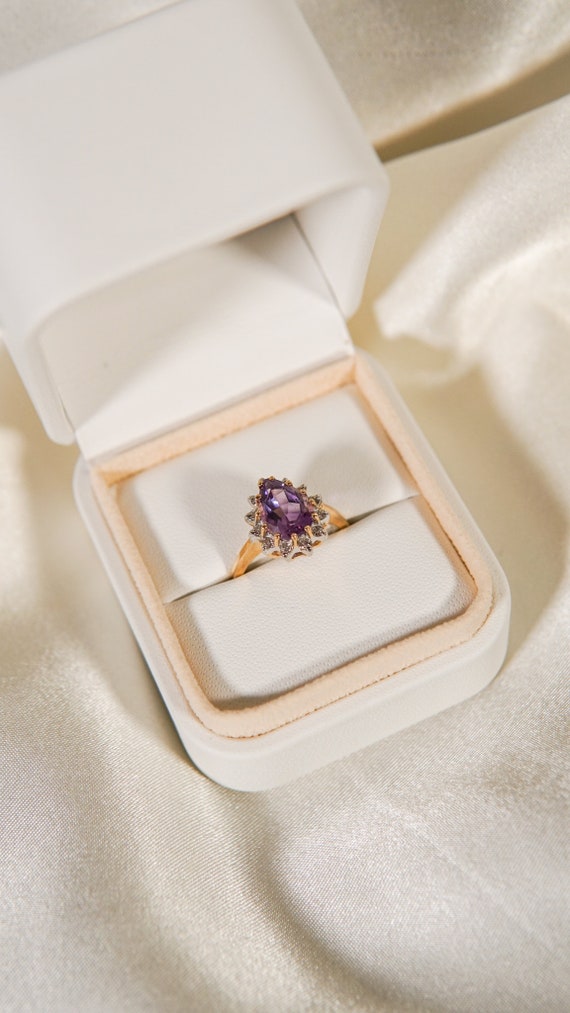 Estate Amethyst Diamond Pear Ring - image 3