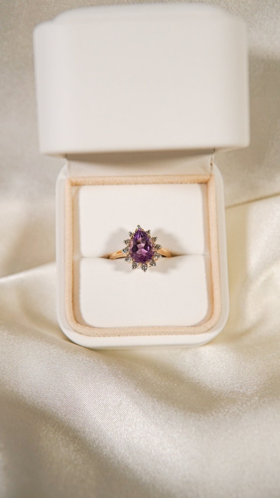 Estate Amethyst Diamond Pear Ring - image 1