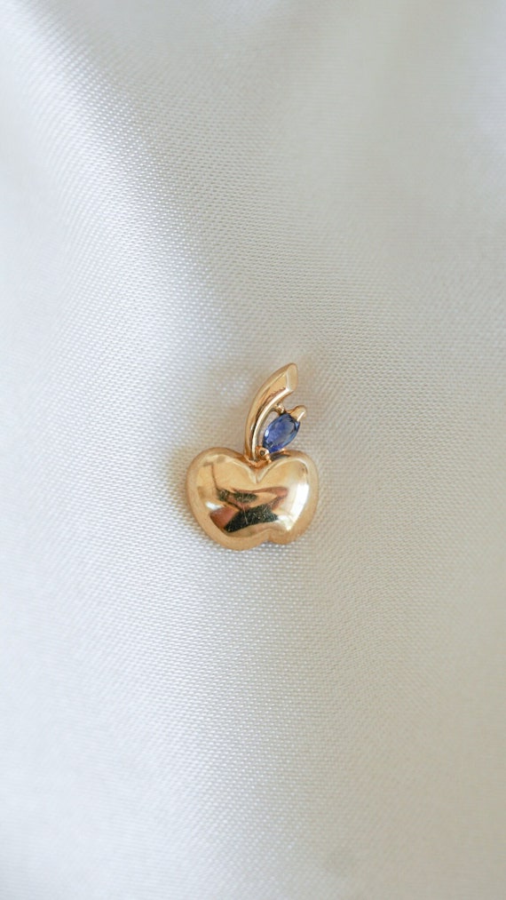 Estate Sapphire Apple Leaf Pendant - image 1