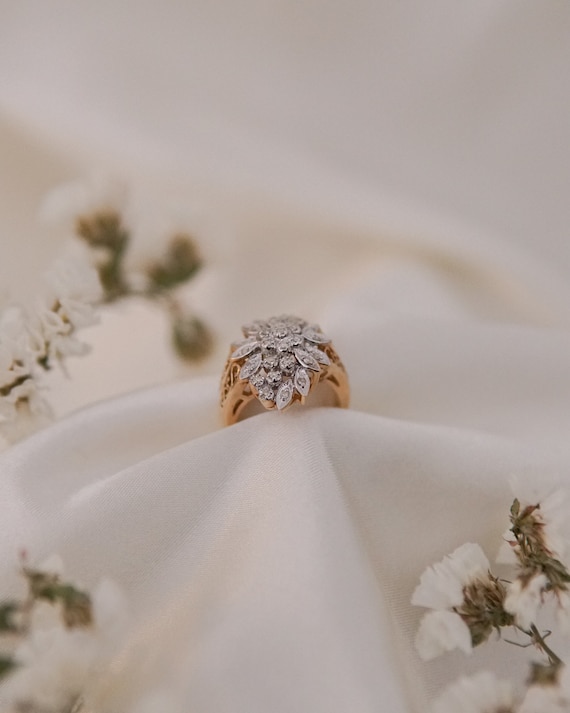 Estate Diamond Flower Ring with Cut outs - image 2