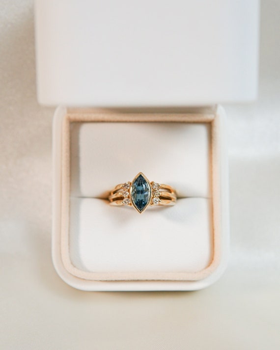 Vintage Blue Topaz and Diamond Marquise Ring