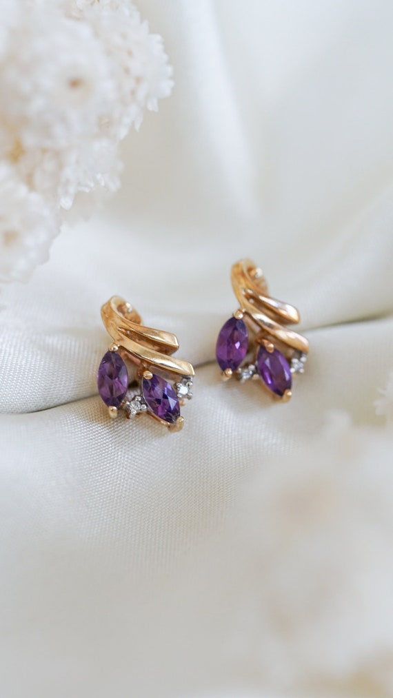 Vintage Amethyst Lilac Diamond Stud Earrings - image 4
