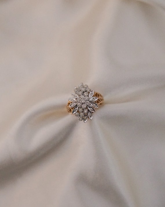 Estate Diamond Flower Ring with Cut outs - image 3