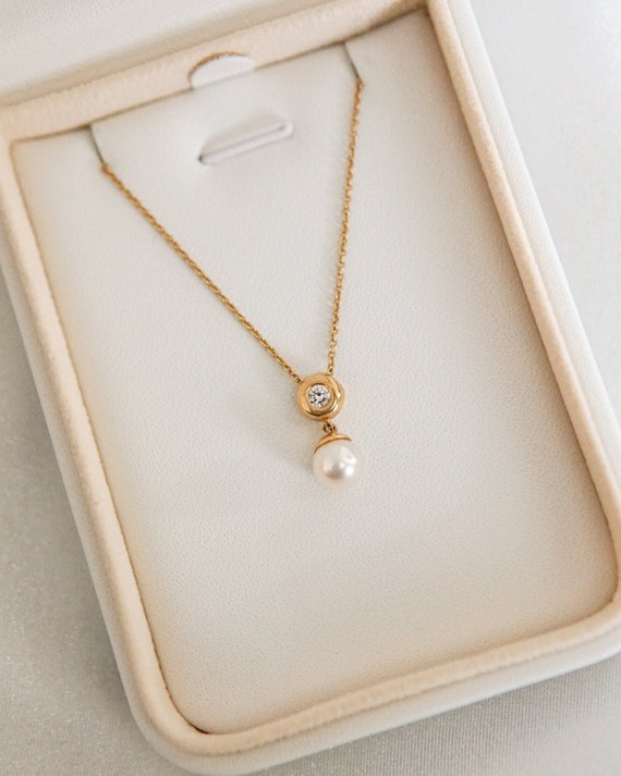 Estate Italian Pearl and Diamond Dangle Necklace