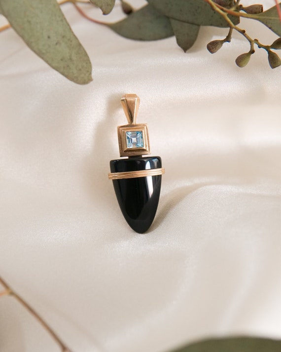 Vintage Onyx and Blue Topaz Spear Pendant