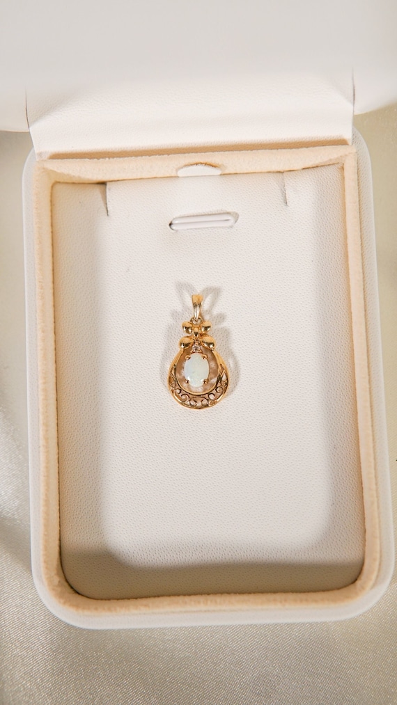 Estate Opal Bell Diamond Pendant - image 1