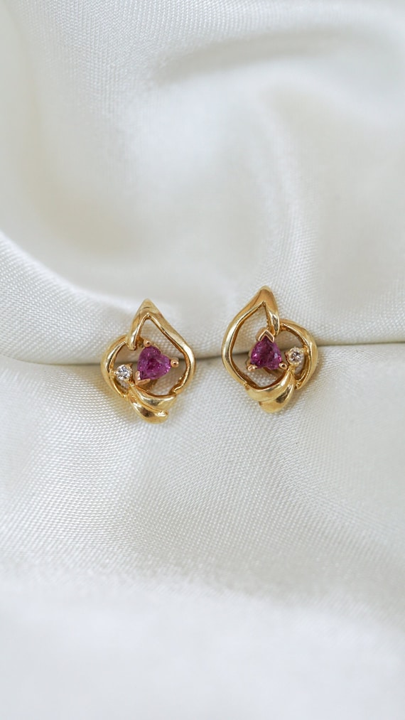 Estate Ruby Heart Stud and Diamond Jacket Stud Ear