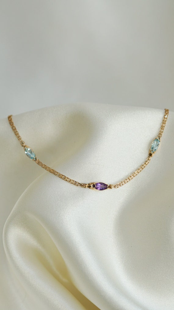 Glory Blue Topaz and Amethyst Anklet