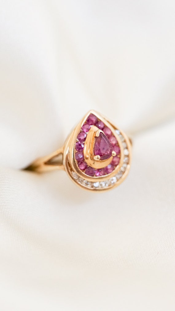 Estate Ruby and Diamond Drip Ring - image 2
