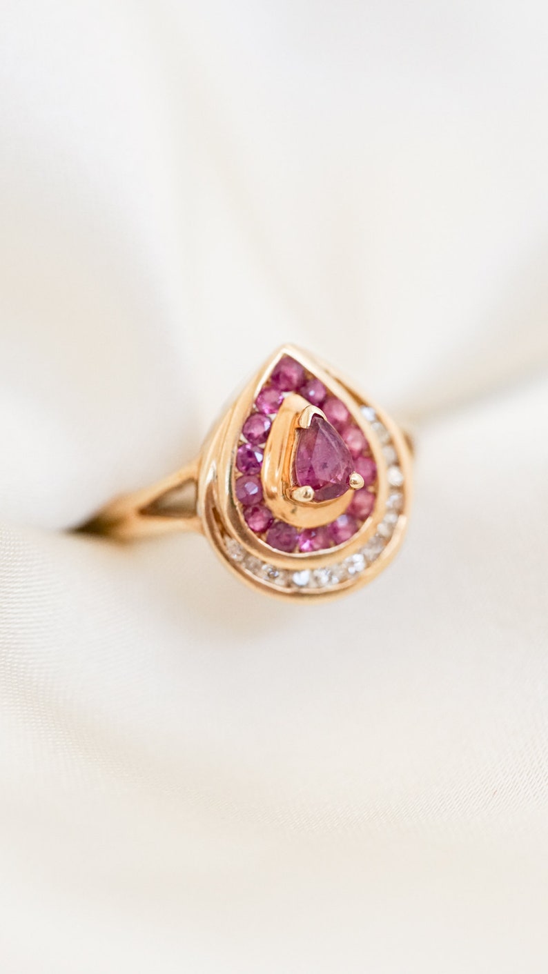 Estate Ruby and Diamond Drip Ring - Etsy