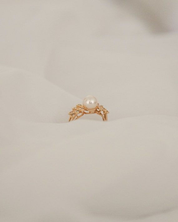 Vintage Pearl and Diamond Laurel Wreath Ring - image 2