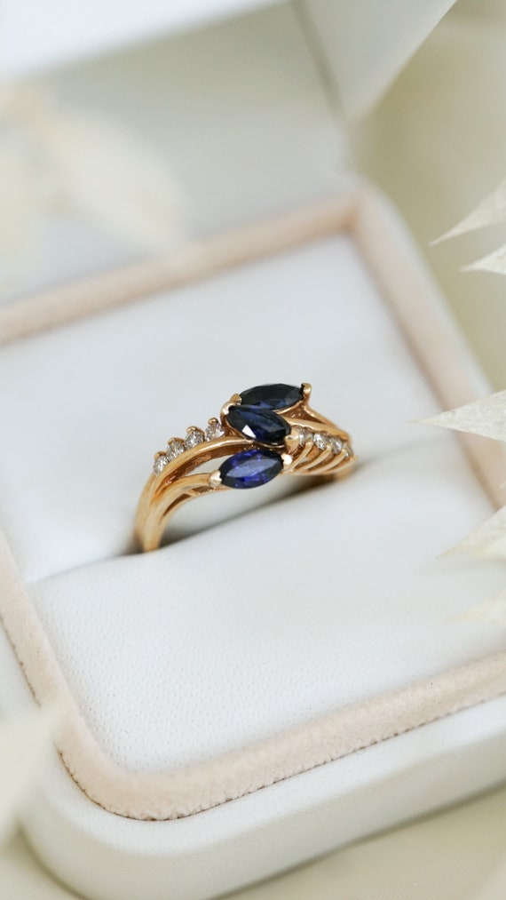 Vintage Triplet Sapphire and Diamond Weave Ring - image 2