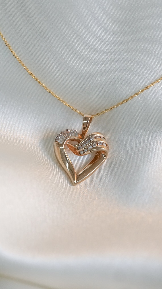 Estate Diamond Sash Heart Necklace