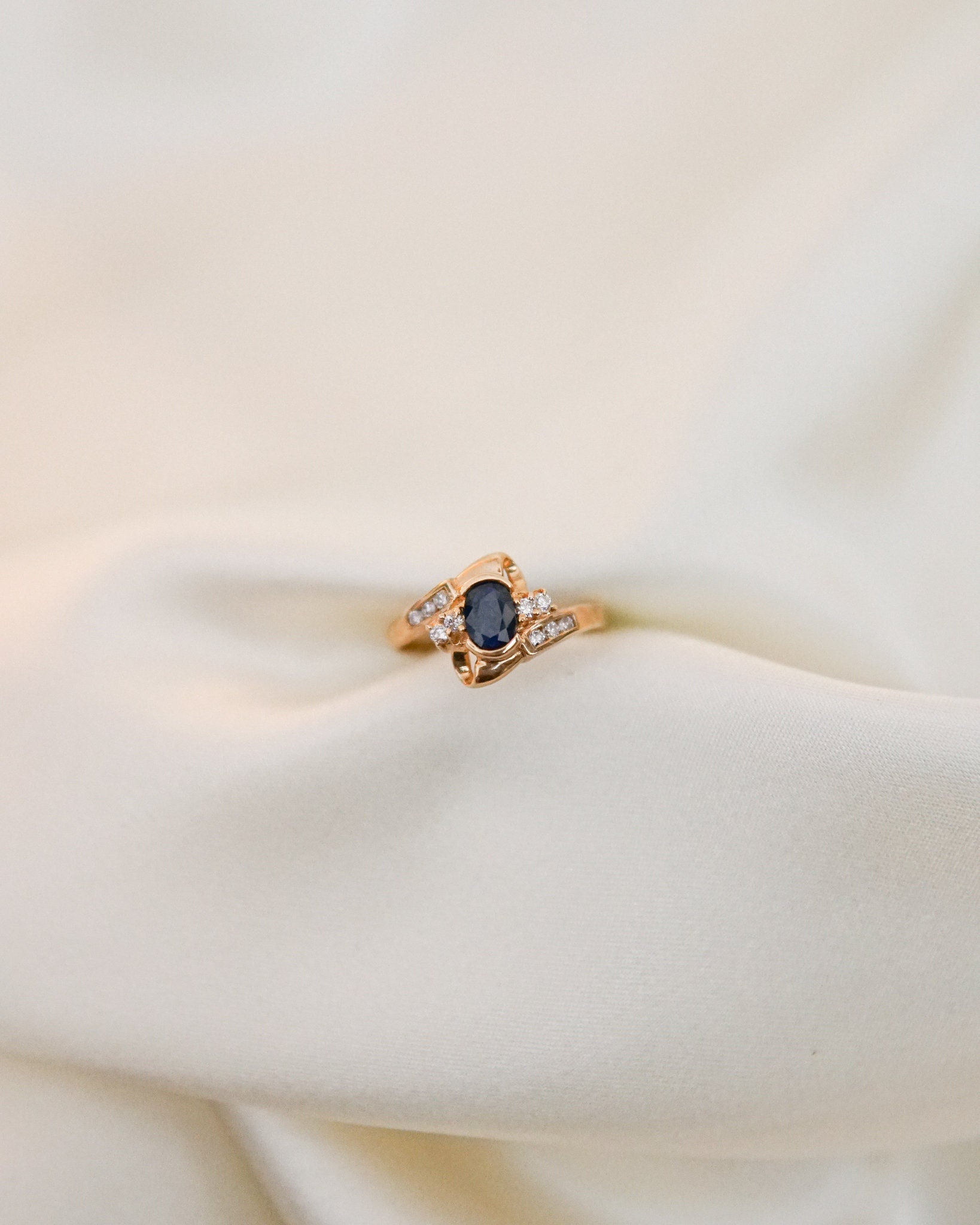 Estate Bypass Sapphire and Diamond Sash Ring