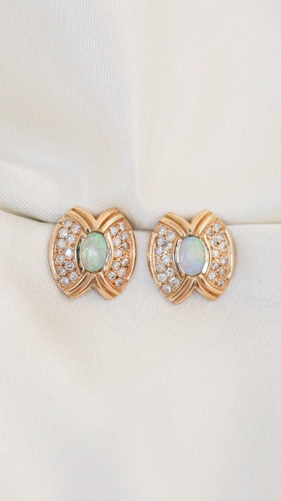 Estate Opal Shell Diamond Stud Earrings
