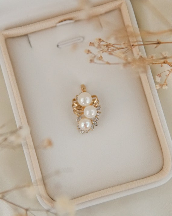 Estate Pearl and Diamond Blossom Pendant - image 3