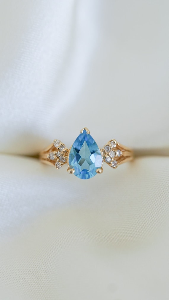 Estate Blue Topaz and Diamond Winged Cocktail Ring