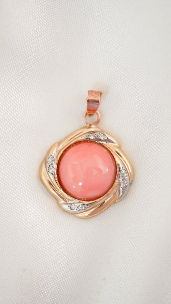 Vintage Angel Coral and Diamond Pendant - image 1